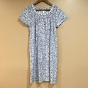 Aria Collection Floral Lace Trim Nightgown Womens L Blue Cottage Grandma Dainty